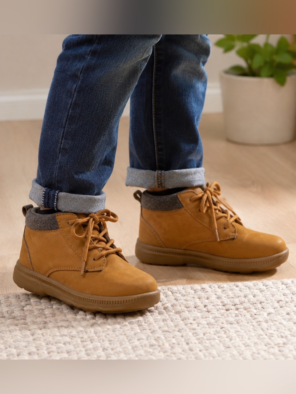 OshKosh B’gosh Kids Size 10 Tan Brown Ankle Boots Faux Shearling Lined